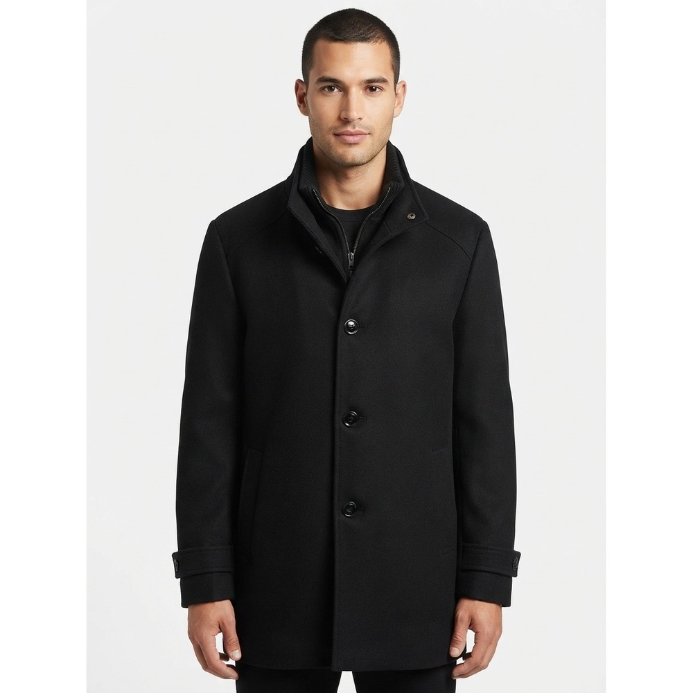 Kenneth Cole New York Wool Blend Bib Walker Coat Jacket Black Large Large